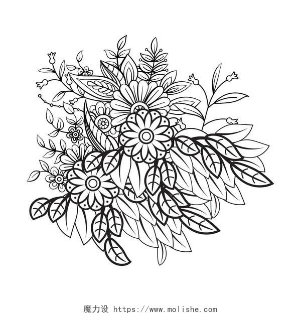 黑白植物手绘矢量图